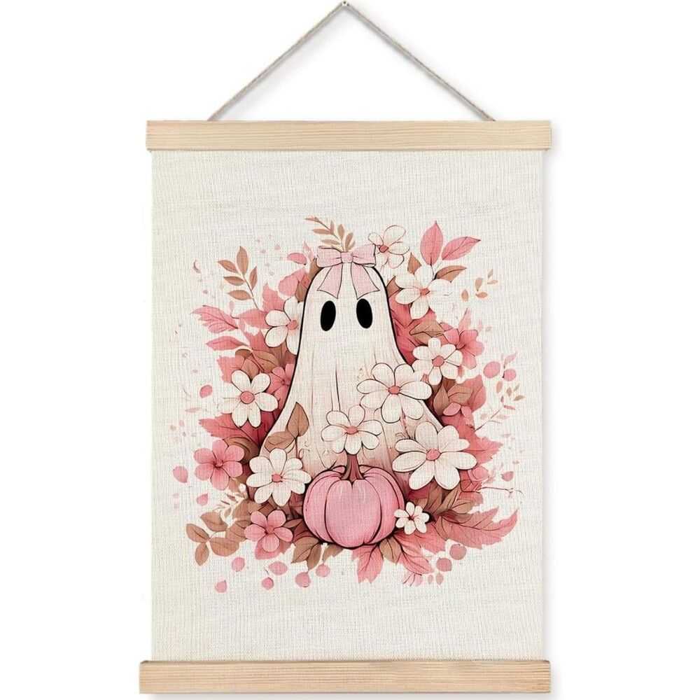 Floral Pink Bow Ghost Hanging Wall Art